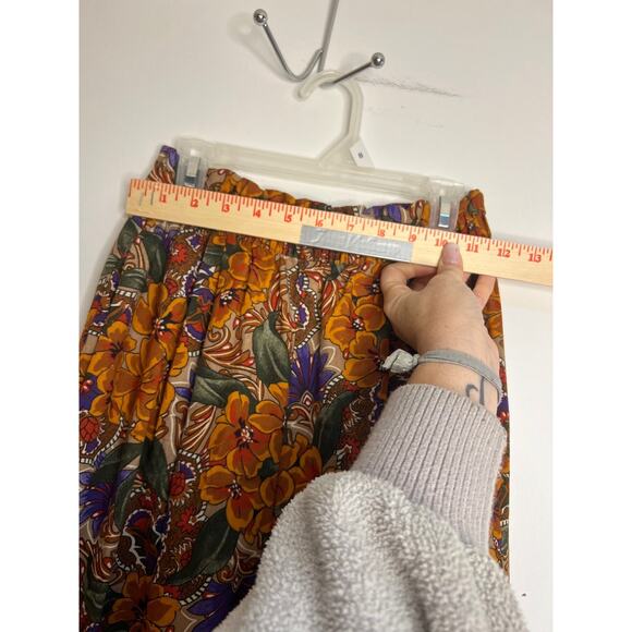 Vintage Stacey Michaels Women Pants Sz Sm Brown Floral Pull On Elastic Waist - Picture 9 of 10